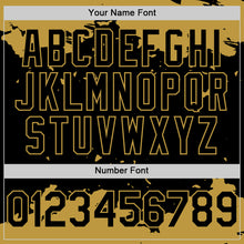 Load image into Gallery viewer, Custom Black Old Gold Splash Art 3D Pattern Design Bomber Full-Snap Varsity Letterman Hoodie Jacket
