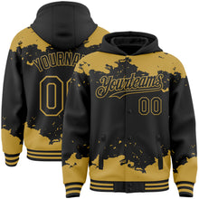 Load image into Gallery viewer, Custom Black Old Gold Splash Art 3D Pattern Design Bomber Full-Snap Varsity Letterman Hoodie Jacket
