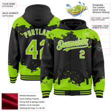 Load image into Gallery viewer, Custom Black Neon Green-White Splash Art 3D Pattern Design Bomber Full-Snap Varsity Letterman Hoodie Jacket
