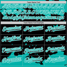 Load image into Gallery viewer, Custom Black Aqua-White Splash Art 3D Pattern Design Bomber Full-Snap Varsity Letterman Hoodie Jacket
