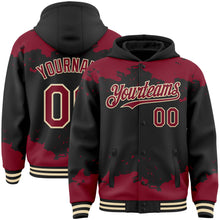Load image into Gallery viewer, Custom Black Crimson-Cream Splash Art 3D Pattern Design Bomber Full-Snap Varsity Letterman Hoodie Jacket
