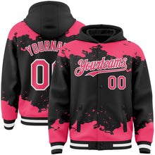 Load image into Gallery viewer, Custom Black Neon Pink-White Splash Art 3D Pattern Design Bomber Full-Snap Varsity Letterman Hoodie Jacket
