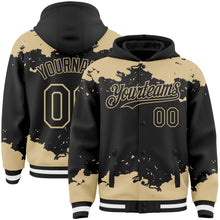 Load image into Gallery viewer, Custom Black Vegas Gold-White Splash Art 3D Pattern Design Bomber Full-Snap Varsity Letterman Hoodie Jacket
