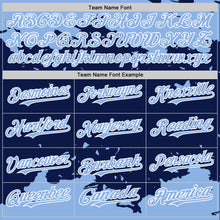 Load image into Gallery viewer, Custom Navy Light Blue-White Splash Art 3D Pattern Design Bomber Full-Snap Varsity Letterman Hoodie Jacket
