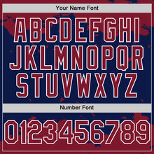 Load image into Gallery viewer, Custom Navy Crimson-White Splash Art 3D Pattern Design Bomber Full-Snap Varsity Letterman Hoodie Jacket
