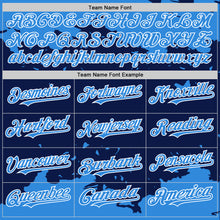 Load image into Gallery viewer, Custom Navy Powder Blue-White Splash Art 3D Pattern Design Bomber Full-Snap Varsity Letterman Hoodie Jacket
