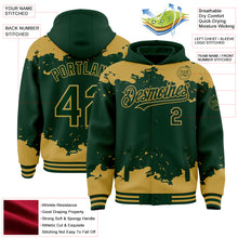 Загрузить изображение в средство просмотра галереи, Custom Green Old Gold Splash Art 3D Pattern Design Bomber Full-Snap Varsity Letterman Hoodie Jacket
