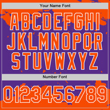 Load image into Gallery viewer, Custom Purple Orange-White Splash Art 3D Pattern Design Bomber Full-Snap Varsity Letterman Hoodie Jacket
