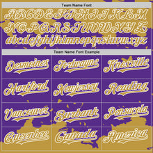 Load image into Gallery viewer, Custom Purple Old Gold-White Splash Art 3D Pattern Design Bomber Full-Snap Varsity Letterman Hoodie Jacket
