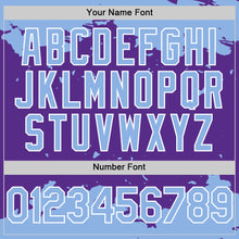 Load image into Gallery viewer, Custom Purple Light Blue-White Splash Art 3D Pattern Design Bomber Full-Snap Varsity Letterman Hoodie Jacket
