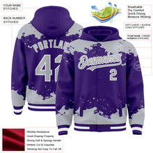 Load image into Gallery viewer, Custom Purple Gray-White Splash Art 3D Pattern Design Bomber Full-Snap Varsity Letterman Hoodie Jacket
