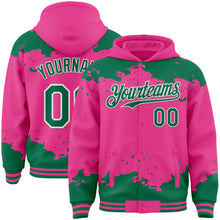 Load image into Gallery viewer, Custom Pink Kelly Green-White Splash Art 3D Pattern Design Bomber Full-Snap Varsity Letterman Hoodie Jacket
