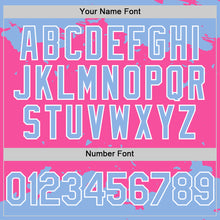 Load image into Gallery viewer, Custom Pink Light Blue-White Splash Art 3D Pattern Design Bomber Full-Snap Varsity Letterman Hoodie Jacket
