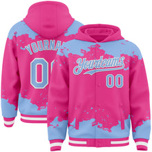 Load image into Gallery viewer, Custom Pink Light Blue-White Splash Art 3D Pattern Design Bomber Full-Snap Varsity Letterman Hoodie Jacket
