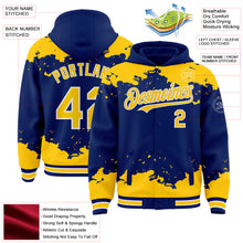 Load image into Gallery viewer, Custom Royal Yellow-White Splash Art 3D Pattern Design Bomber Full-Snap Varsity Letterman Hoodie Jacket
