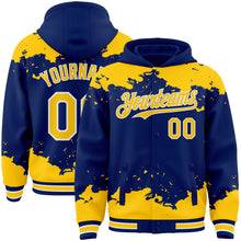 Load image into Gallery viewer, Custom Royal Yellow-White Splash Art 3D Pattern Design Bomber Full-Snap Varsity Letterman Hoodie Jacket
