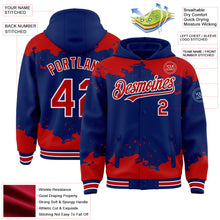 Load image into Gallery viewer, Custom Royal Red-White Splash Art 3D Pattern Design Bomber Full-Snap Varsity Letterman Hoodie Jacket
