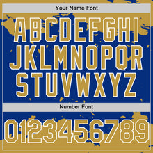 Load image into Gallery viewer, Custom Royal Old Gold-White Splash Art 3D Pattern Design Bomber Full-Snap Varsity Letterman Hoodie Jacket
