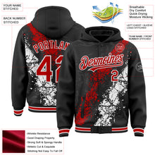 Load image into Gallery viewer, Custom Black Red-White Splash Art 3D Pattern Design Bomber Full-Snap Varsity Letterman Hoodie Jacket
