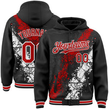 Load image into Gallery viewer, Custom Black Red-White Splash Art 3D Pattern Design Bomber Full-Snap Varsity Letterman Hoodie Jacket
