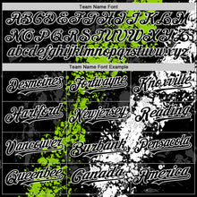 Load image into Gallery viewer, Custom Black Neon Green-White Splash Art 3D Pattern Design Bomber Full-Snap Varsity Letterman Hoodie Jacket
