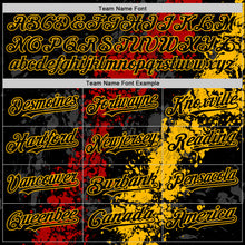 Load image into Gallery viewer, Custom Black Red-Gold Splash Art 3D Pattern Design Bomber Full-Snap Varsity Letterman Hoodie Jacket
