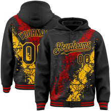 Load image into Gallery viewer, Custom Black Red-Gold Splash Art 3D Pattern Design Bomber Full-Snap Varsity Letterman Hoodie Jacket
