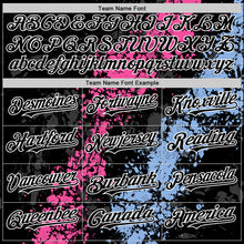 Load image into Gallery viewer, Custom Black Pink Light Blue-White Splash Art 3D Pattern Design Bomber Full-Snap Varsity Letterman Hoodie Jacket
