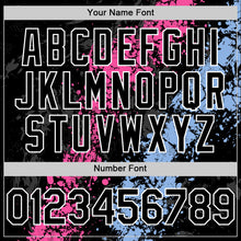 Load image into Gallery viewer, Custom Black Pink Light Blue-White Splash Art 3D Pattern Design Bomber Full-Snap Varsity Letterman Hoodie Jacket
