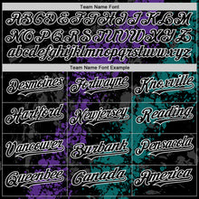 Load image into Gallery viewer, Custom Black Purple Teal-White Splash Art 3D Pattern Design Bomber Full-Snap Varsity Letterman Hoodie Jacket
