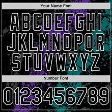 Load image into Gallery viewer, Custom Black Purple Teal-White Splash Art 3D Pattern Design Bomber Full-Snap Varsity Letterman Hoodie Jacket
