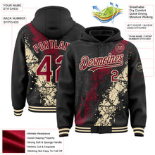 Load image into Gallery viewer, Custom Black Crimson-Cream Splash Art 3D Pattern Design Bomber Full-Snap Varsity Letterman Hoodie Jacket
