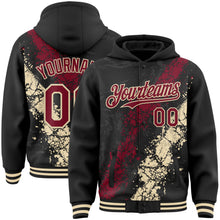 Load image into Gallery viewer, Custom Black Crimson-Cream Splash Art 3D Pattern Design Bomber Full-Snap Varsity Letterman Hoodie Jacket
