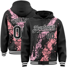 Load image into Gallery viewer, Custom Black Light Pink Medium Pink-White Splash Art 3D Pattern Design Bomber Full-Snap Varsity Letterman Hoodie Jacket
