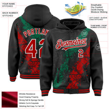 Load image into Gallery viewer, Custom Black Red Kelly Green-White Splash Art 3D Pattern Design Bomber Full-Snap Varsity Letterman Hoodie Jacket
