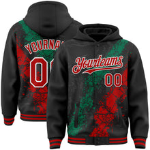 Load image into Gallery viewer, Custom Black Red Kelly Green-White Splash Art 3D Pattern Design Bomber Full-Snap Varsity Letterman Hoodie Jacket
