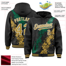 Load image into Gallery viewer, Custom Black Old Gold Kelly Green-White Splash Art 3D Pattern Design Bomber Full-Snap Varsity Letterman Hoodie Jacket

