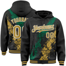 Load image into Gallery viewer, Custom Black Old Gold Kelly Green-White Splash Art 3D Pattern Design Bomber Full-Snap Varsity Letterman Hoodie Jacket
