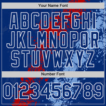 Load image into Gallery viewer, Custom Royal Red Light Blue-White Splash Art 3D Pattern Design Bomber Full-Snap Varsity Letterman Hoodie Jacket
