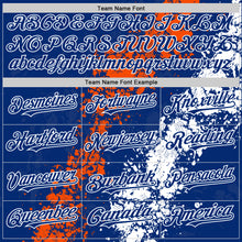 Load image into Gallery viewer, Custom Royal Orange-White Splash Art 3D Pattern Design Bomber Full-Snap Varsity Letterman Hoodie Jacket
