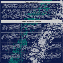 Load image into Gallery viewer, Custom Navy Teal-Gray Splash Art 3D Pattern Design Bomber Full-Snap Varsity Letterman Hoodie Jacket
