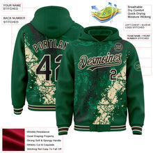 Load image into Gallery viewer, Custom Kelly Green Black-Cream Splash Art 3D Pattern Design Bomber Full-Snap Varsity Letterman Hoodie Jacket
