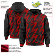 Load image into Gallery viewer, Custom Black Red Zigzag Shape 3D Pattern Design Bomber Full-Snap Varsity Letterman Hoodie Jacket

