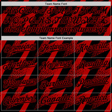 Load image into Gallery viewer, Custom Black Red Zigzag Shape 3D Pattern Design Bomber Full-Snap Varsity Letterman Hoodie Jacket
