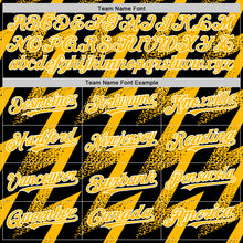 Load image into Gallery viewer, Custom Black Gold-White Zigzag Shape 3D Pattern Design Bomber Full-Snap Varsity Letterman Hoodie Jacket
