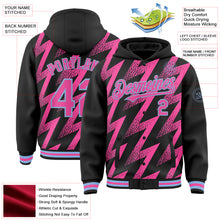 Charger l&#39;image dans la galerie, Custom Black Pink-White Zigzag Shape 3D Pattern Design Bomber Full-Snap Varsity Letterman Hoodie Jacket

