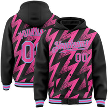 Charger l&#39;image dans la galerie, Custom Black Pink-White Zigzag Shape 3D Pattern Design Bomber Full-Snap Varsity Letterman Hoodie Jacket
