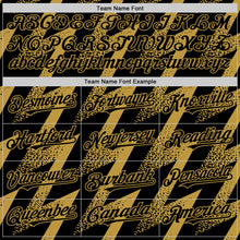 Load image into Gallery viewer, Custom Black Old Gold Zigzag Shape 3D Pattern Design Bomber Full-Snap Varsity Letterman Hoodie Jacket
