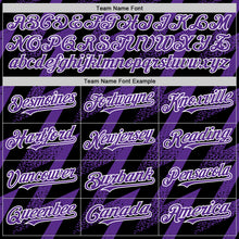 Load image into Gallery viewer, Custom Black Purple-White Zigzag Shape 3D Pattern Design Bomber Full-Snap Varsity Letterman Hoodie Jacket
