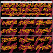 Load image into Gallery viewer, Custom Black Crimson-Gold Zigzag Shape 3D Pattern Design Bomber Full-Snap Varsity Letterman Hoodie Jacket
